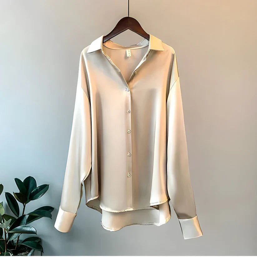 Women's Silk Blouse with Relaxed Fit and Classic Design – Elegant Long Sleeve Top 0